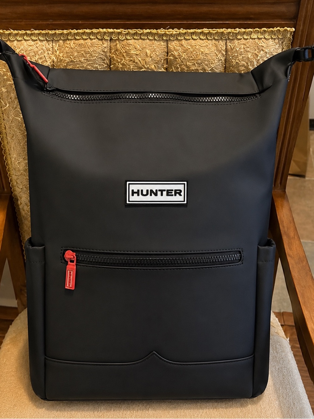 NWT Hunter Original Waterproof Roll Top Backpack Black Red Accents
